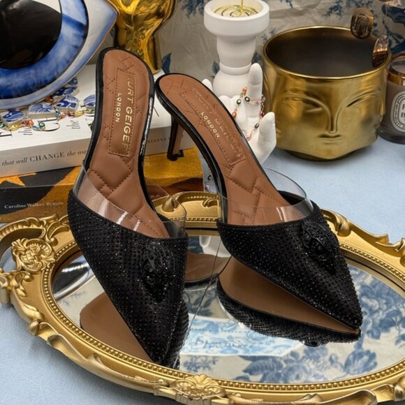 🆕 KURT GEIGER LONDON 🧿 NWOB Belgravia Shimmer Vinyl Mules, Black - Sz 37 US 7 - Picture 3 of 14